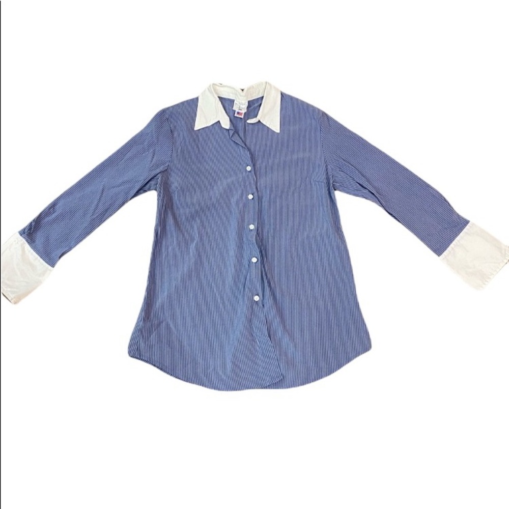 Women’s Motherhood Maternity Blue Striped Collared Shirt Size Small